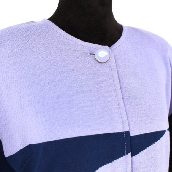 St. John Wool Blend Sweater Knit Color Block Stripe Cardigan Blazer Medium M - Picture 3 of 9